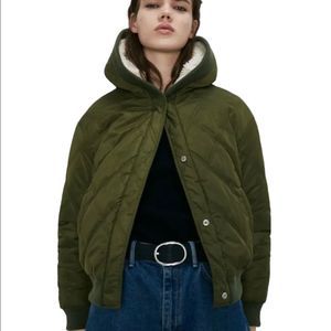 ZARA Reversible Fleece Hoodie Bomber Jacket